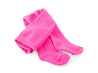 Beyaz arka planda izole edilmiş renkli bebek taytları, düz yatış, üst görünüm