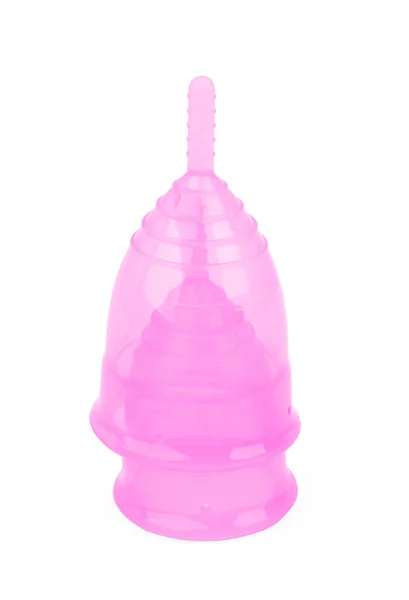 Roze Paarse Menstruatie Cups Geïsoleerd Witte Achtergrond — Stockfoto