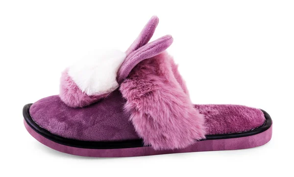 Roztomilé Teplé Nadýchané Ženy Bunny Slippers Izolované Bílém Pozadí — Stock fotografie