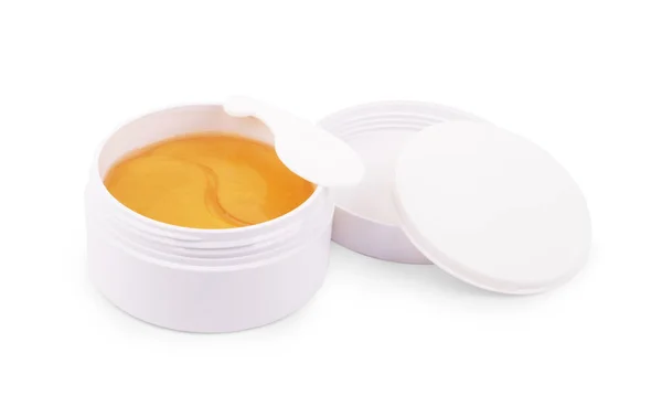 Hydrogel Golden Cosmetic Eye Patch Jar Cosmetic Product Skin Patches — Stock Photo, Image