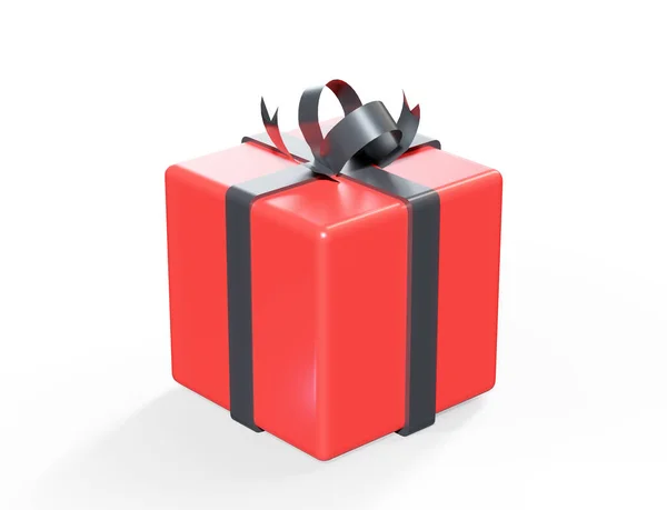 Gift Box Red Ribbon Bow Blank Tag Isolated White Background — Stock Fotó