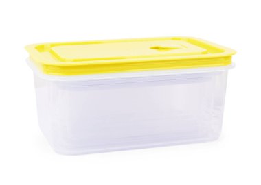 Siyah Plastik yiyecek konteynırının kapağı beyaz zemin üzerinde kırpma yolu ile