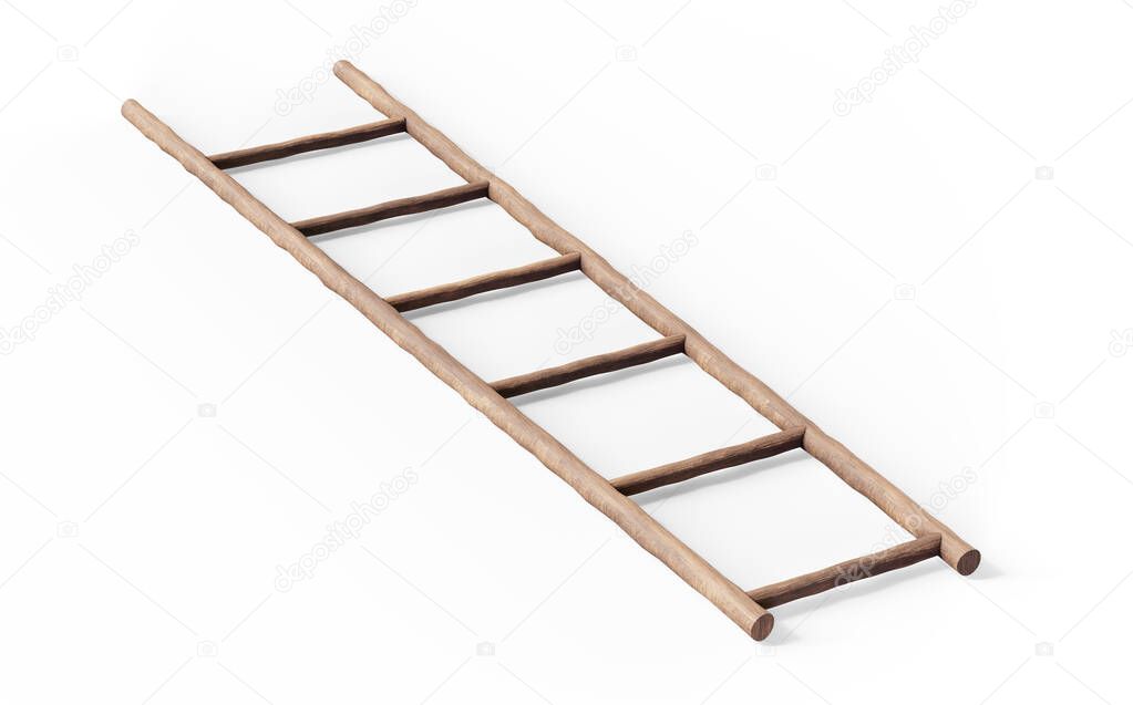 Wooden ladder near white wall 3d render