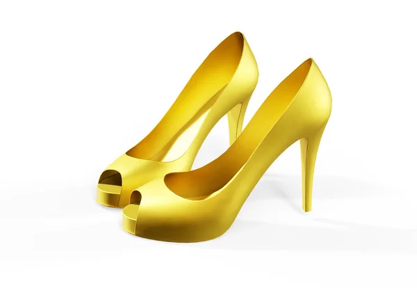 Renkte Kadın Ayakkabıları Altın Rengi Boyutlu Görüntü Beyaz Arkaplan — Stok fotoğraf