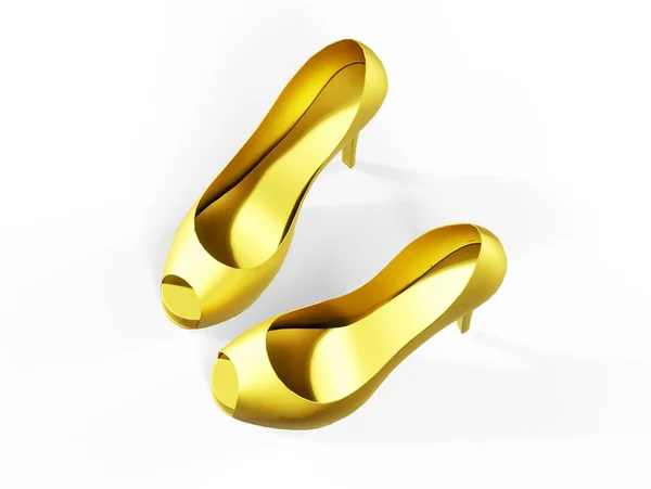 Καθιστούν Γυναικεία Παπούτσια Μόδας Χρυσό Χρώμα Εικόνα Λευκό Φόντο — Φωτογραφία Αρχείου