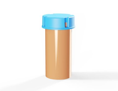 3D canlandırma, kehribar şişesi, beyaz kapaklı maket, fotoğraf gerçekçi paketleme şablonu 