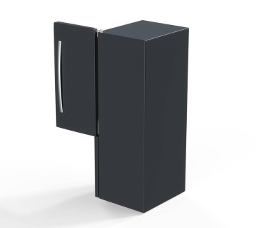 İzole edilmiş beyaz arkaplandaki metalik buzdolabı 3D görüntüleyici