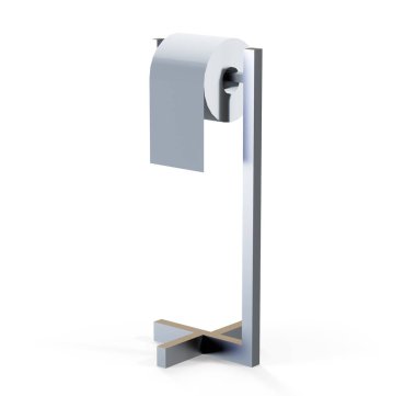 Rulo bir krom tuvalet kağıdı tutucu izole bir beyaz üzerine asılı beyaz tuvalet kağıdı dokulu arka plan - 3d render