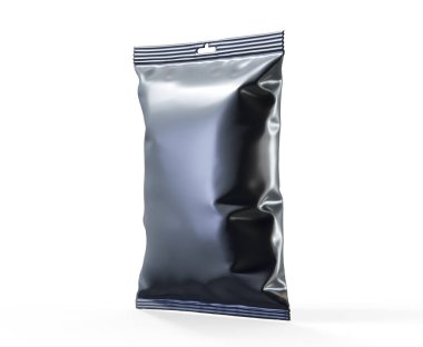 Boş folyo plastik beyaz kahve çanta beyaz arka plan üzerinde izole. Ambalaj şablon mockup koleksiyonu. 3D render. Tasarımınız için hazır. 3D render