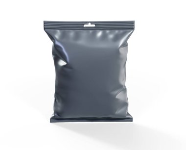 Boş folyo plastik beyaz kahve çanta beyaz arka plan üzerinde izole. Ambalaj şablon mockup koleksiyonu. 3D render. Tasarımınız için hazır. 3D render