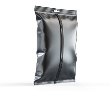 Boş folyo plastik beyaz kahve çanta beyaz arka plan üzerinde izole. Ambalaj şablon mockup koleksiyonu. 3D render. Tasarımınız için hazır. 3D render