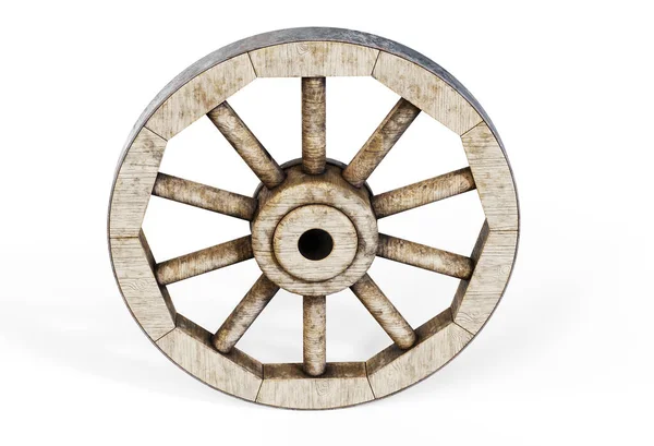 古い木製ホイール3Dレンダリング — ストック写真