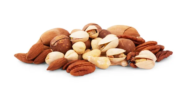Sortiment Chutných Ořechů Bílém Pozadí — Stock fotografie