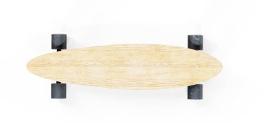 Siyah ahşap kaykay modeli beyaz arka planda izole edilmiş. Ön ve arka taraf, üç boyutlu görüntüleme. Şehir pateni için boş ahşap kereste. Üst ve yan görünüm, izole edilmiş..