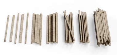 Tahta döşemeler, beyaz arkaplanda 3 boyutlu görüntüleme. 