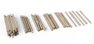 Tahta döşemeler, beyaz arkaplanda 3 boyutlu görüntüleme.