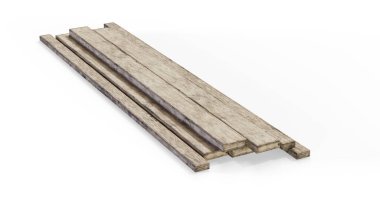 Tahta döşemeler, beyaz arkaplanda 3 boyutlu görüntüleme.