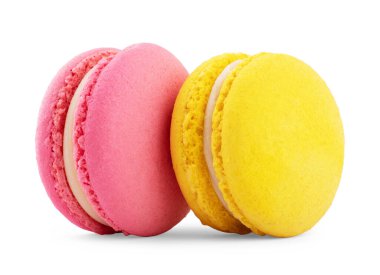 Renkli Fransızca Macaroons koleksiyon üzerinde beyaz izole 