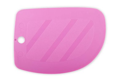 Beyaz arka plan üzerinde izole şekerleme için plastik saplı mavi kauçuk veya silikon spatula. Üstte görüntü 