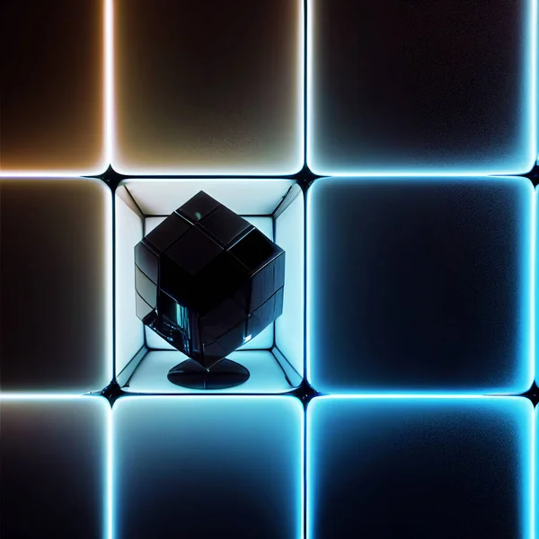 Black 3d render futuristic cube