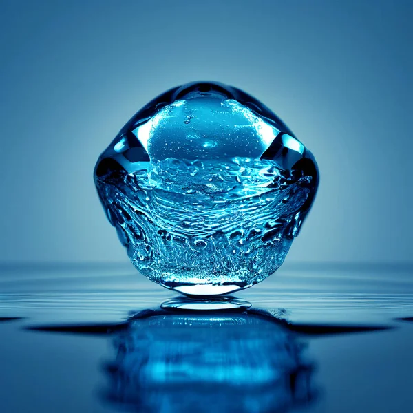 Water drop splash effect in a wavy water realistic 3D rendering