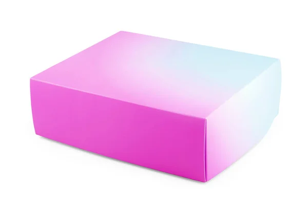 Верхний Вид Подарочной Коробки Фиолетовой Лентой Синем Фоне — стоковое фото