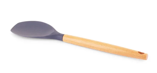 Spatule Silicone Avec Poignée Bois Sur Fond Blanc — Photo