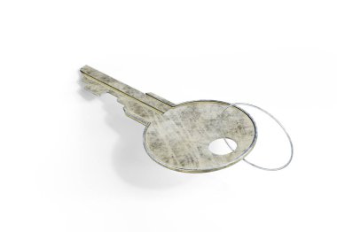 Beyaz arka planda soyut klasik altın anahtar. 3 Boyutlu Hazırlama