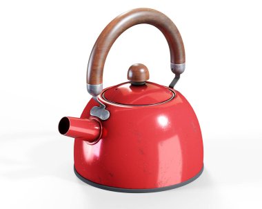 Yalıtılmış plastik elektrikli beyaz çaydanlık. 3d illüstrasyon, 3d canlandırma.