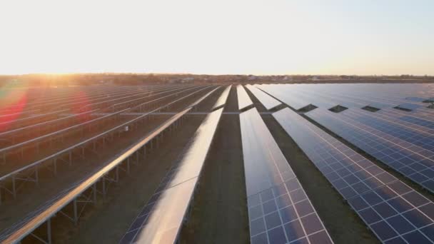 Vista aérea de painéis solares ficar em uma fileira nos campos de energia ecologia inovação natureza ambiente energia verde paisagem energia elétrica ecologia inovação natureza ambiente — Vídeo de Stock