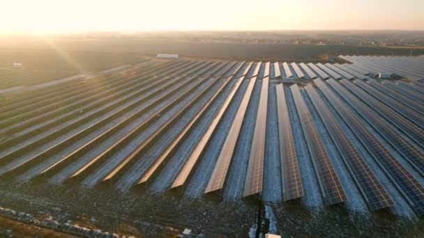 Vista aérea de paneles solares en fila en los campos energía ecología innovación naturaleza medio ambiente energía verde paisaje energía eléctrica ecología innovación naturaleza medio ambiente — Vídeo de stock