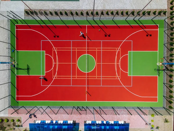 Letecký Dron Shora Dolů Fotografie Basketbalového Hřiště Slunném Letním Dni — Stock fotografie