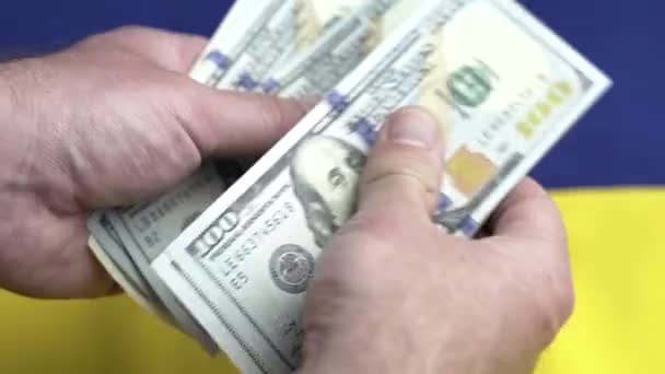 Человек Калифорнийского Университета Считает 100 Американских Долларов Банкноты Концепция Взятки — стоковое видео