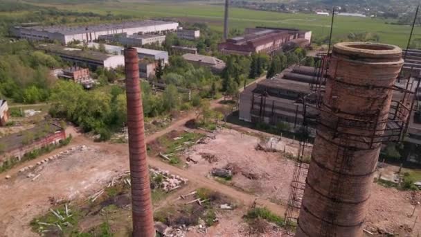 Old Brick Thick Pipe Empty Plant Abandoned Factory Many Ruined — Stockvideo