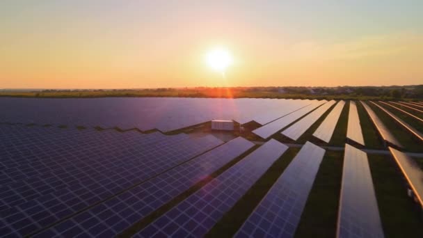 Aerial Hdr View Solar Panels Stand Row Fields Power Ecology — Vídeo de Stock