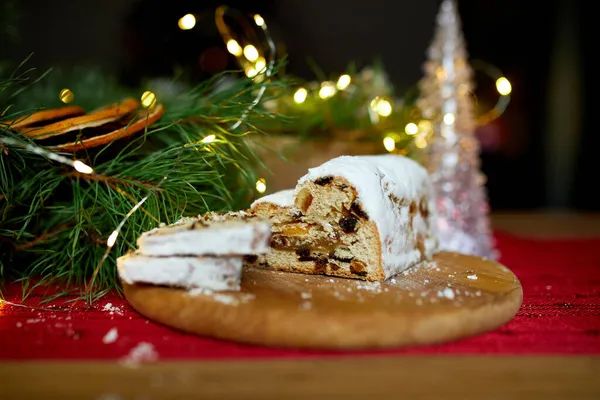 Pain Noël Allemand Enflé Noël Enflé Sur Fond Bois Dessert — Photo