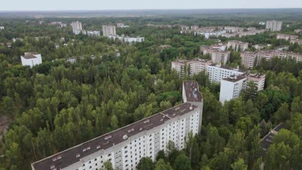 Luftaufnahme Der Sperrzone Tschernobyl Ukraine Zone Hoher Radioaktivität Ruinen Der — Stockvideo