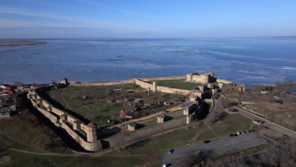 Pemandangan Udara Benteng Akkerman Belgorod Dniester Ukraina Pada Musim Dingin — Stok Video