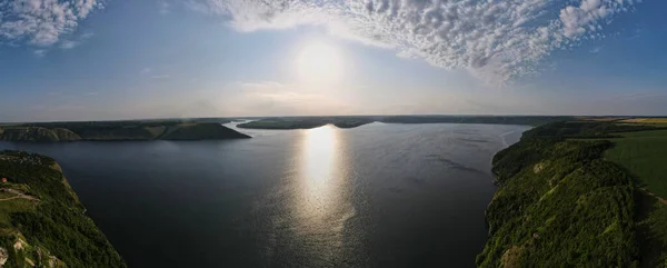Panorama Flygfoto Från Flygande Drönare Bakota Bay Dnister River Ukraina — Stockfoto