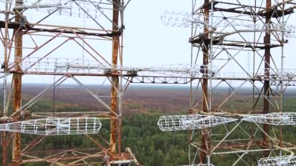 Flygfoto Tidigare Lämningar Duga Radarsystem Övergiven Militärbas Tjernobyls Exklusiva Zon — Stockvideo
