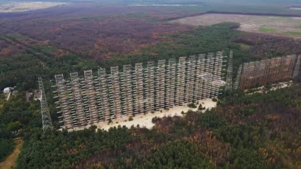 Luftaufnahme Der Überreste Des Radarsystems Von Duga Einem Verlassenen Militärstützpunkt — Stockvideo
