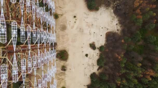 Luftaufnahme Der Überreste Des Radarsystems Von Duga Einem Verlassenen Militärstützpunkt — Stockvideo