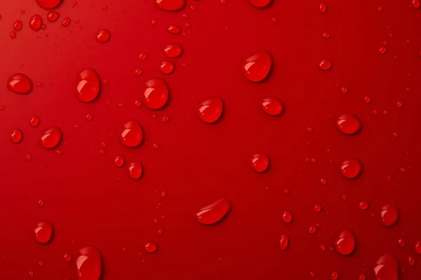 Abstrato Gotas Água Fundo Vermelho Macro Bolhas Perto Gotas Líquido — Fotografia de Stock