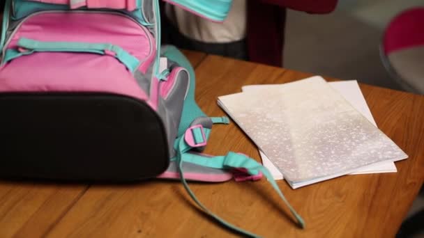 Schoolgirl Put Books Notes Backpack Home Pupil Prepare Staff Education — Stock Video