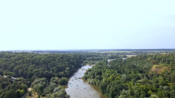 Letecký Pohled Řeku Jižní Brouk Žulové Hory Letní Krajina Lesa — Stock video