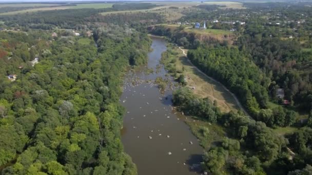 Letecký Pohled Řeku Jižní Brouk Žulové Hory Letní Krajina Lesa — Stock video