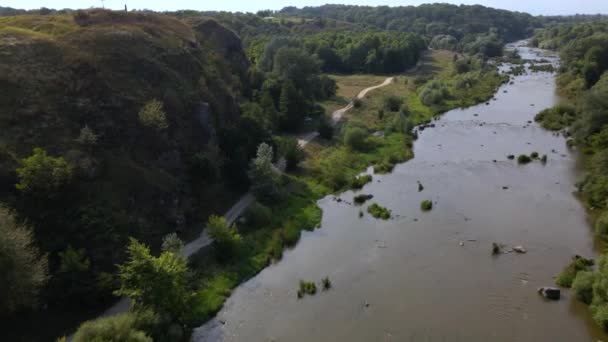 Letecký Pohled Řeku Jižní Brouk Žulové Hory Letní Krajina Lesa — Stock video