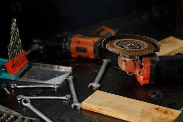 Close Grinder Machine Working Rotation Grinds Metal Workshop Metalworking —  Fotos de Stock