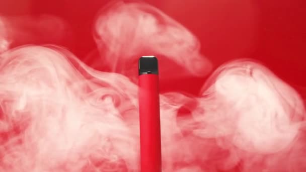 Rotation One Disposable Red Cigarettes Vapes Smoke Concept Bad Habits — Stock Video