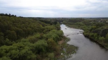 Aerial view of iver Sluch in Gubkiv, Rivne region, travel destinations in Ukraine